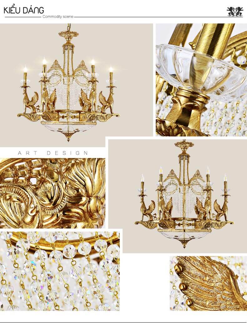 Đèn chùm đồng chim đại bàng dũng mãnh abr138-3